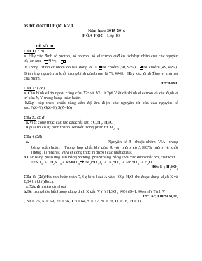 05 đề ôn thi học kỳ I năm học 2015 - 2016 hóa học - Lớp 10